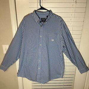 XLT NWOT Men's Chaps Light Blue and White Checkered Long-Sleeve Dress Shirt